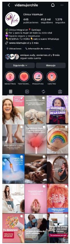Vista del perfil de Instagram de VidaMujer